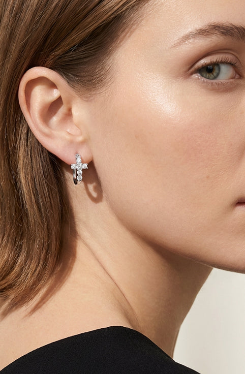 Moissanite Cross Huggie Earrings