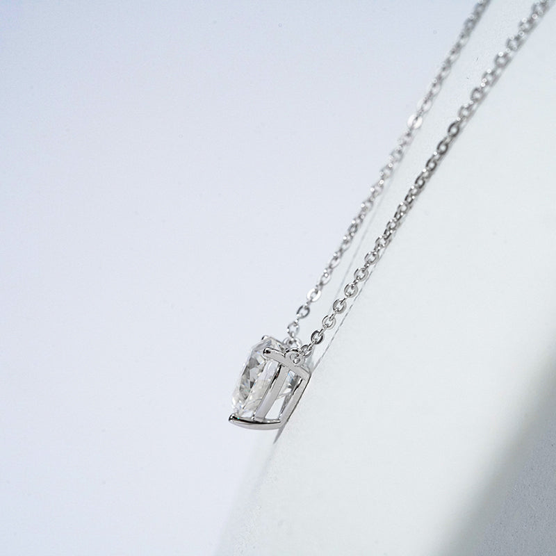 2.0ct Heart Moissanite Necklace – DEF, White Gold Plated 925 Silver