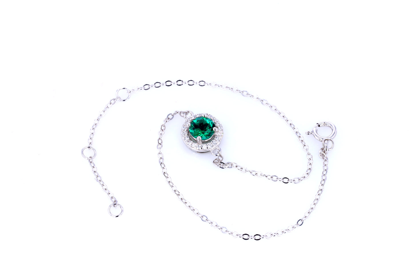 Emerald Halo Bracelet - Round 0.5ct - Adjustable 16+3cm