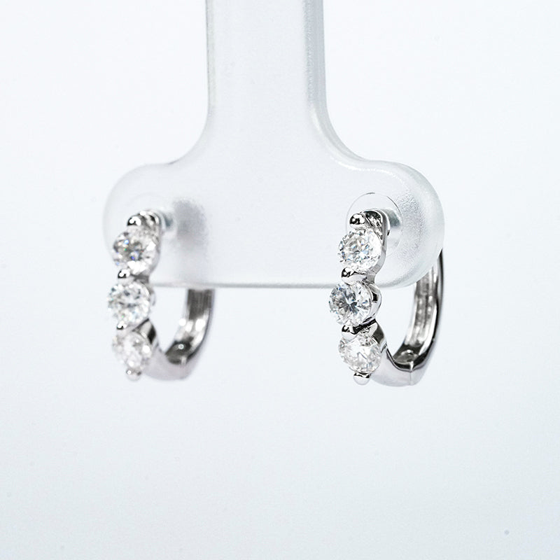 Moissanite Three-Stone Huggie Earrings – 0.48ct DEF, Sterling Silver