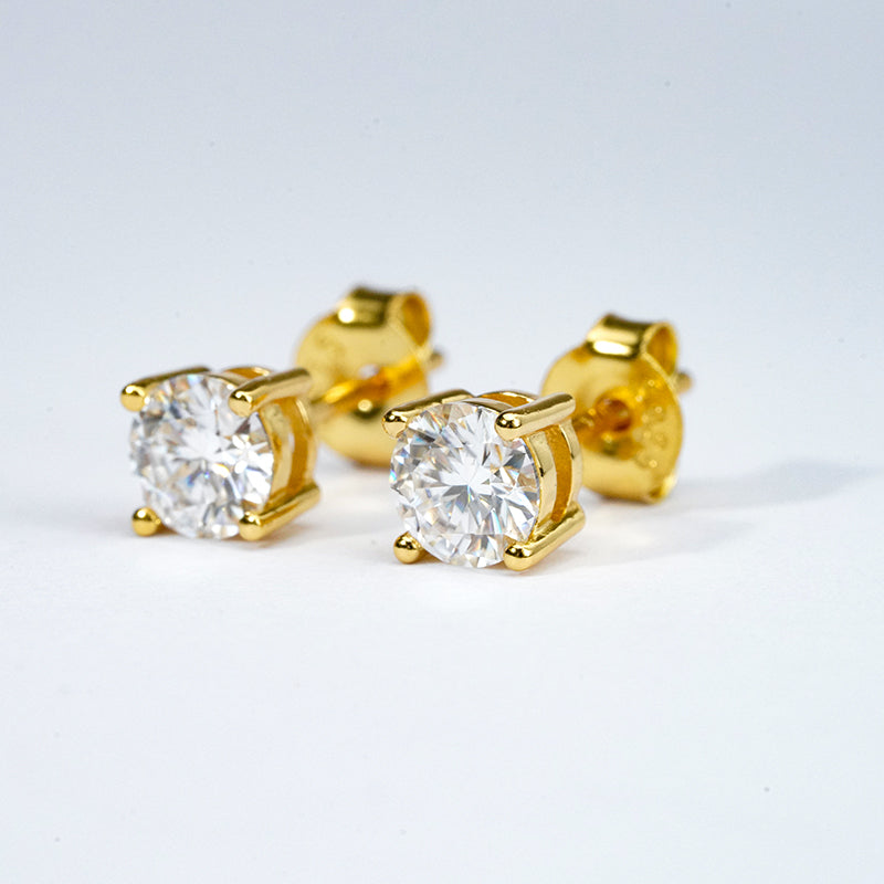 Classic Moissanite Solitaire Stud Earrings – Gold Vermeil