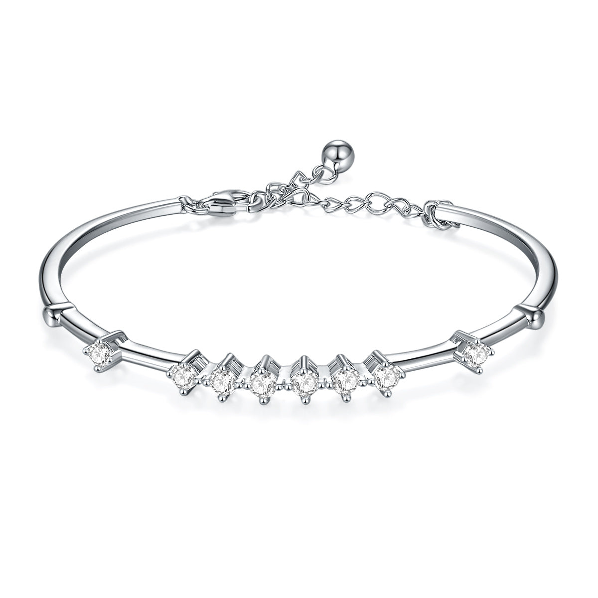 Moissanite Station Bangle Bracelet – 0.80ct Total DEF, Sterling Silver