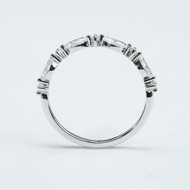 Marquise & Round Moissanite Band Ring – DEF, Sterling Silver
