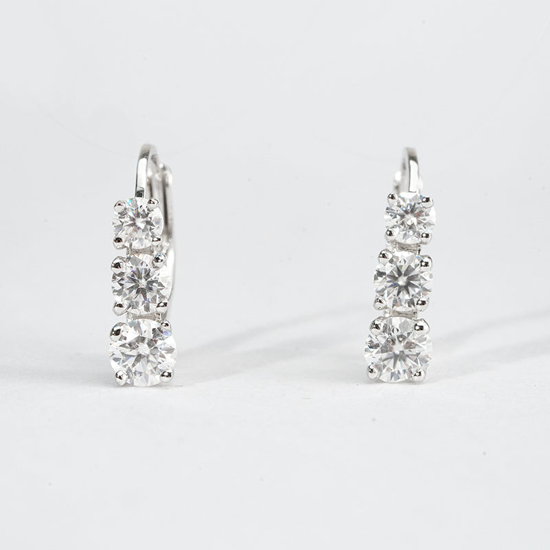 Triple Starlight Moissanite Huggie Earrings – 2.4ct DEF, Sterling Silver
