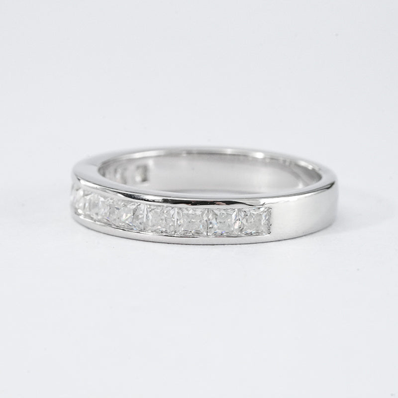 Princess Cut Moissanite Half Eternity Band – 0.585ct, White Gold Plated
