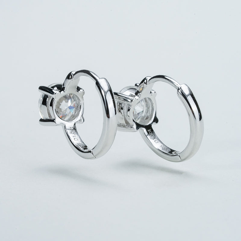 Moissanite Solitaire Huggie Earrings – 2.0ct DEF, Sterling Silver