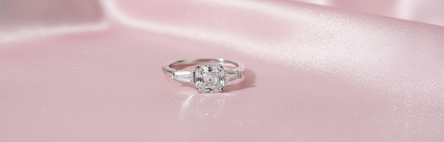 Moissanite 3-Stone Ring – Sparkling Asscher Cut - Mara & Co UK