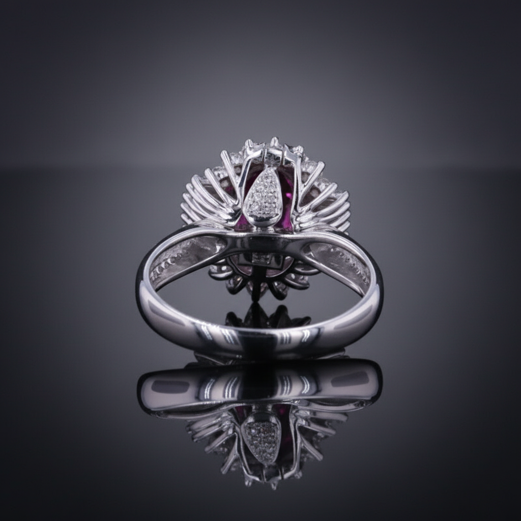 Vivid Ruby & Diamond Halo Ring – 2.08ct Ruby, 18K White Gold - Mara & Co UK