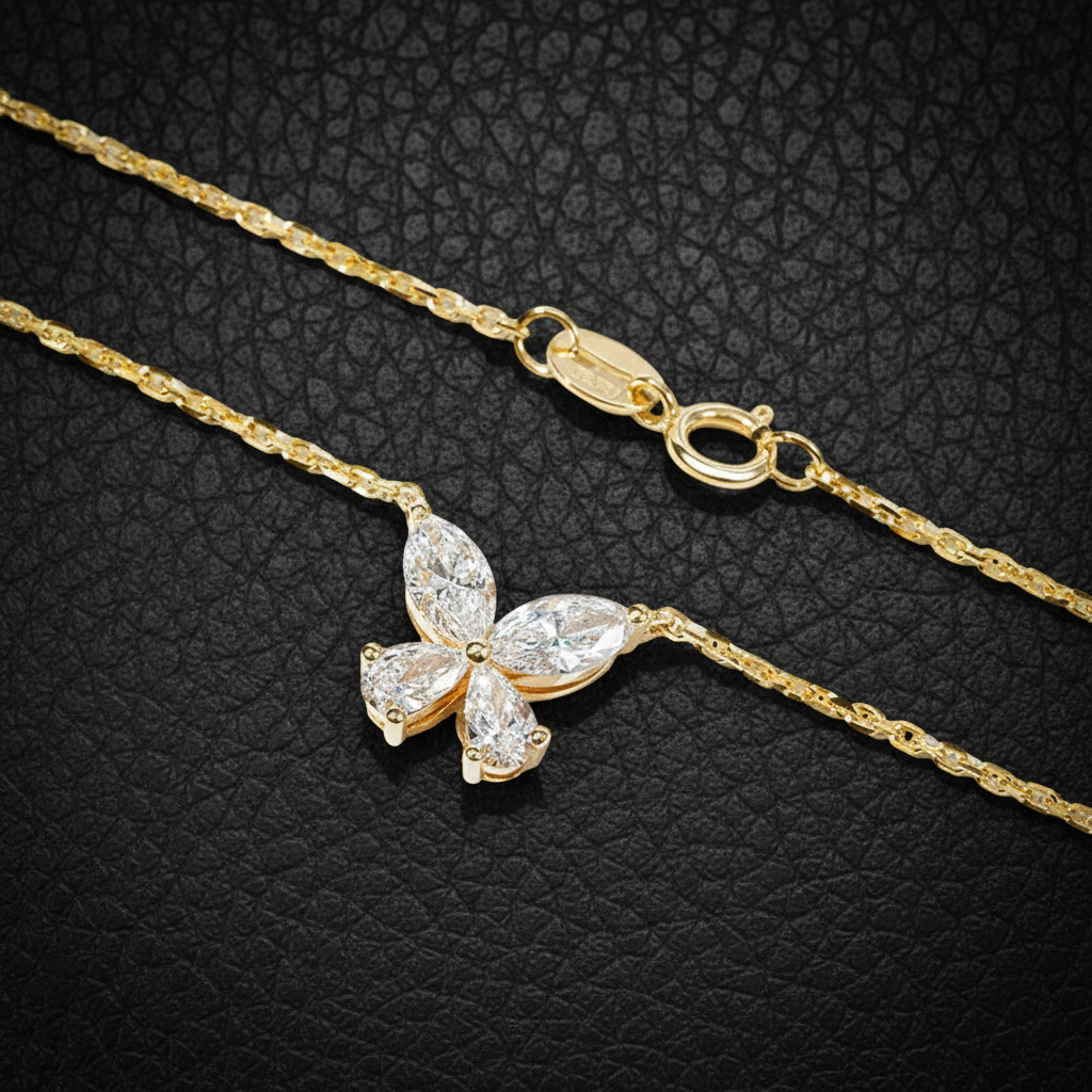 Diamond Butterfly Necklace Lab-Grown – 1.96ct, 18K Yellow Gold - Mara & Co UK