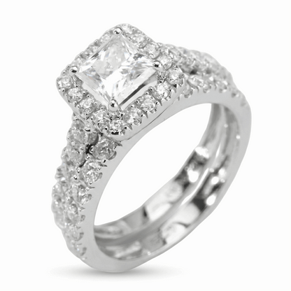 Stacker Ring Set - Square Halo & Pavé ring