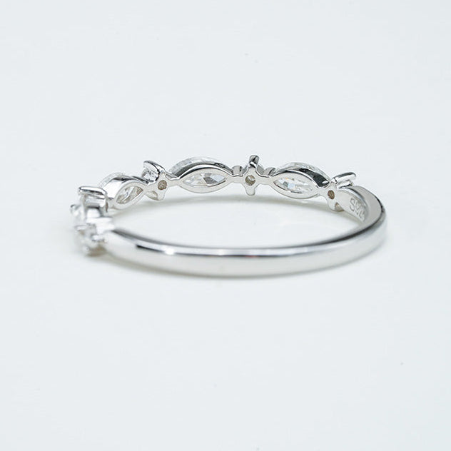 Marquise & Round Moissanite Band Ring – DEF, Sterling Silver