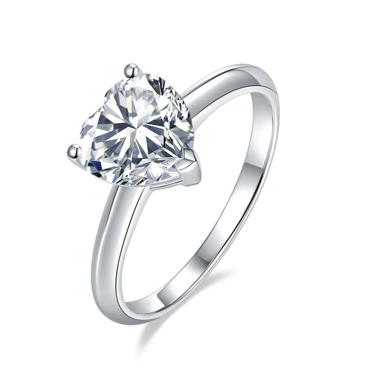 Moissanite Heart Solitaire Ring – 2.0ct, Sterling Silver