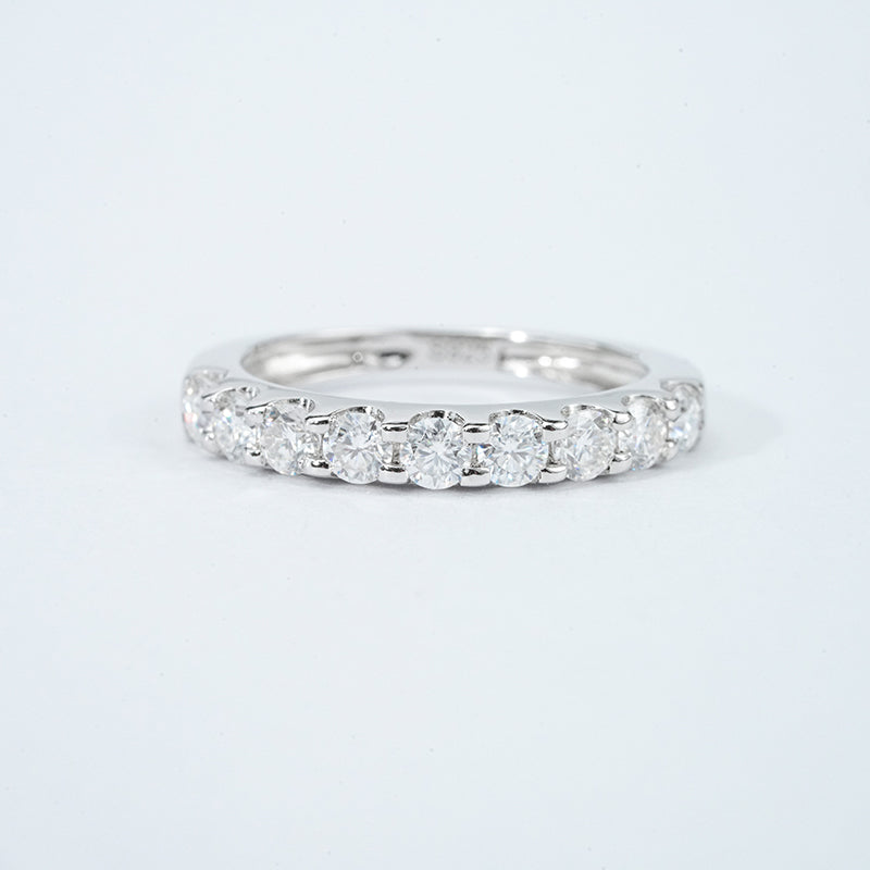 Moissanite Pavé Half Eternity Band – 9 x 2.7mm DEF, Sterling Silver