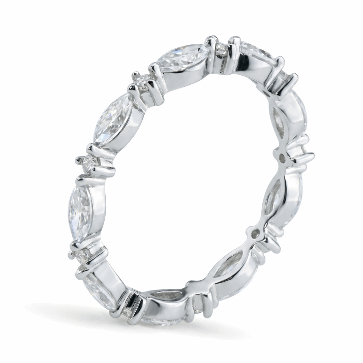 Alternating Marquise Moissanite Band – 1.98ct Total, DEF, White Gold Plated 925 Silver