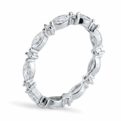 Alternating Marquise Moissanite Band – 1.98ct Total, DEF, White Gold Plated 925 Silver