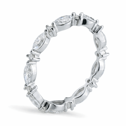 Alternating Marquise Moissanite Band – 1.98ct Total, DEF, White Gold Plated 925 Silver
