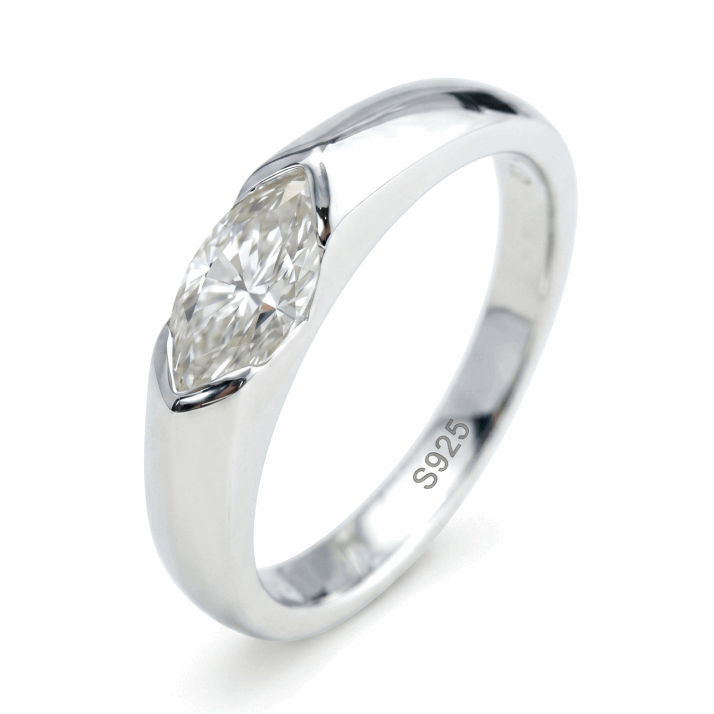 1.0ct Marquise Moissanite Ring – DEF, White Gold Plated 925 Silver