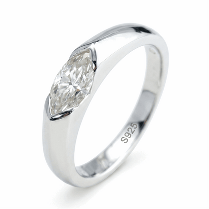 1.0ct Marquise Moissanite Ring – DEF, White Gold Plated 925 Silver