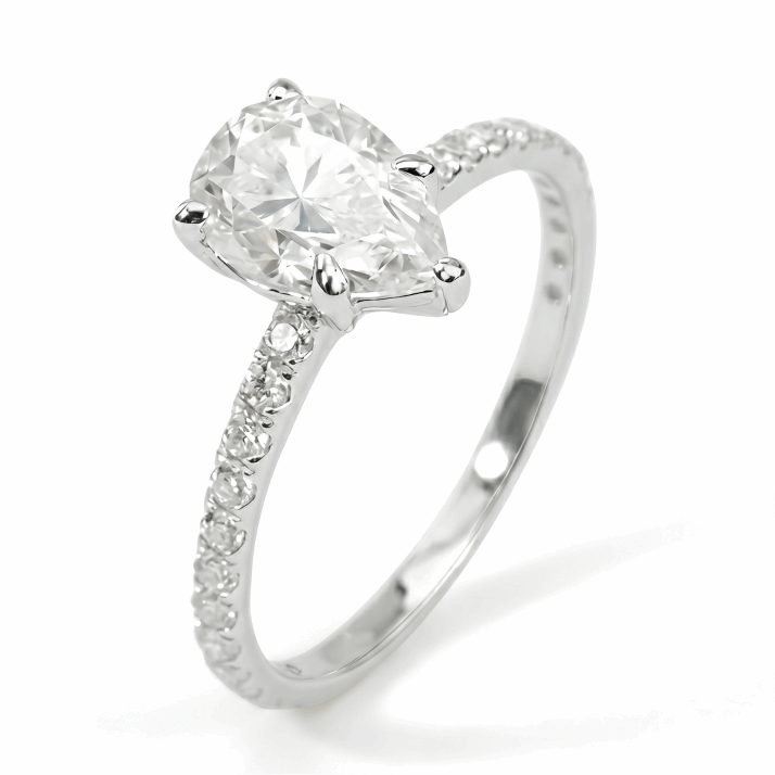 Pear Moissanite Ring with Pavé Band