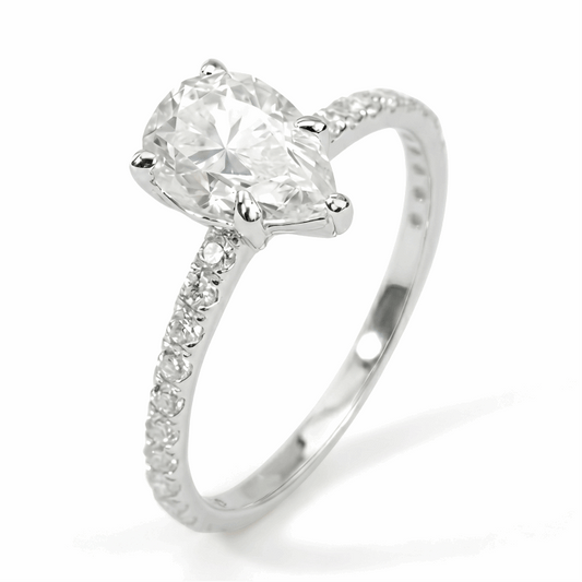 Pear Moissanite Ring with Pavé Band