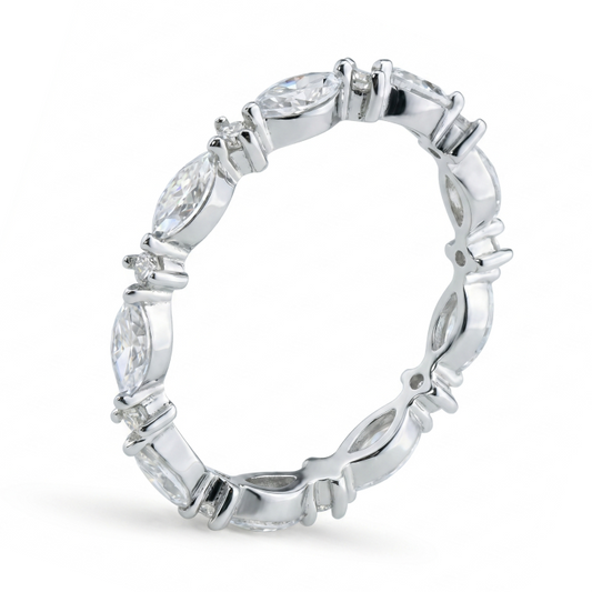 Alternating Marquise Moissanite Band – 1.98ct Total, DEF, White Gold Plated 925 Silver