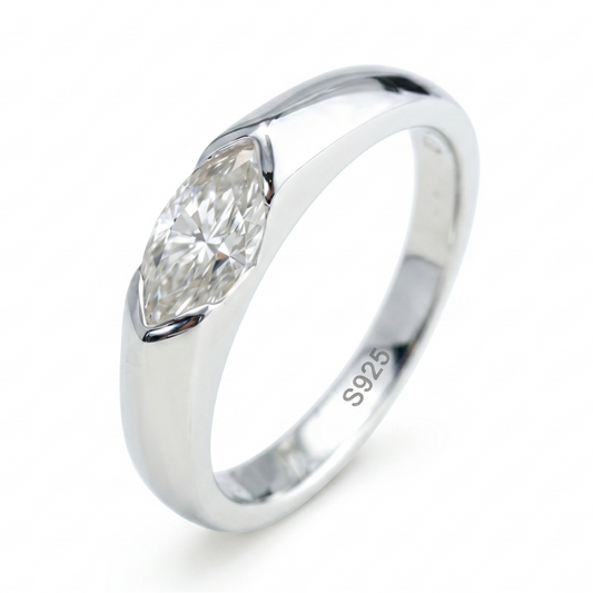 1.0ct Marquise Moissanite Ring – DEF, White Gold Plated 925 Silver