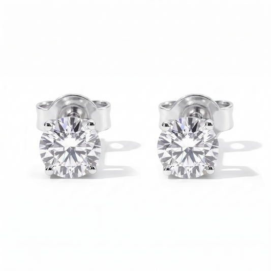 Classic Solitaire  moissanite  Stud Earrings - 4 Prong Setting