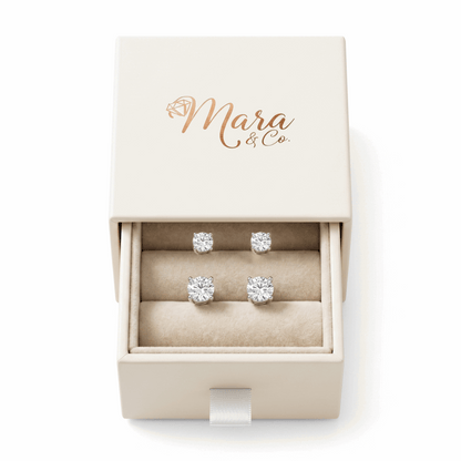 Moissanite stud earrings UK – classic solitaire 4 prong setting – Mara & Co UK