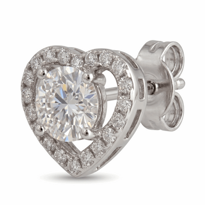 Heart-shaped moissanite halo stud earrings – sterling silver jewellery UK – Mara & Co UK