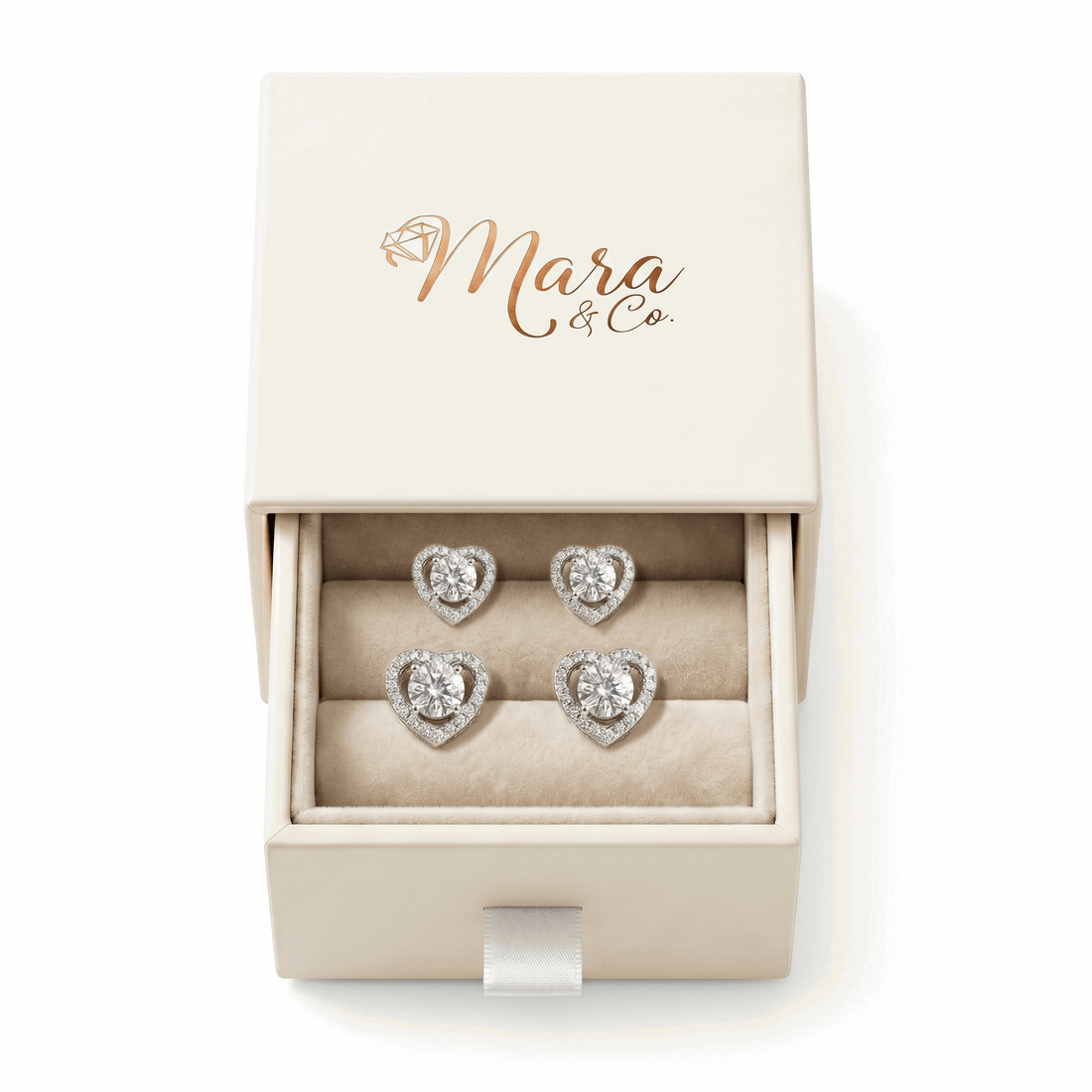 Heart halo moissanite stud earrings – romantic heart jewellery UK – Mara & Co UK