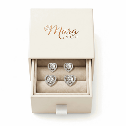 Heart halo moissanite stud earrings – romantic heart jewellery UK – Mara & Co UK