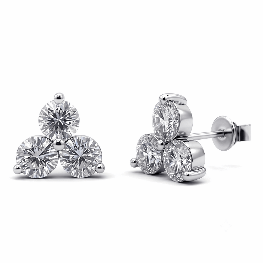Three stone cluster stud earrings 3ct – moissanite cluster studs sterling silver – Mara & Co UK