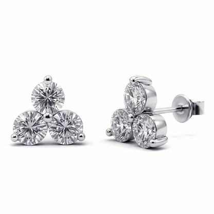 Three stone cluster stud earrings 3ct – moissanite cluster studs sterling silver – Mara & Co UK