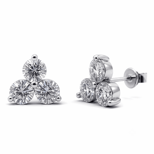 Three stone cluster stud earrings 3ct – moissanite cluster studs sterling silver – Mara & Co UK