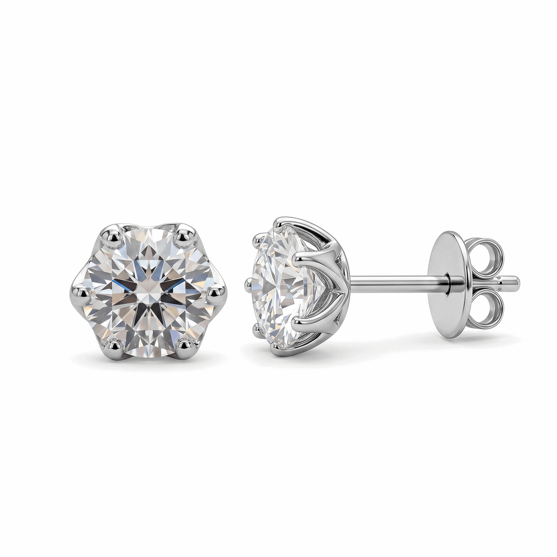 Six-Prong Crown Gallery Stud Earrings