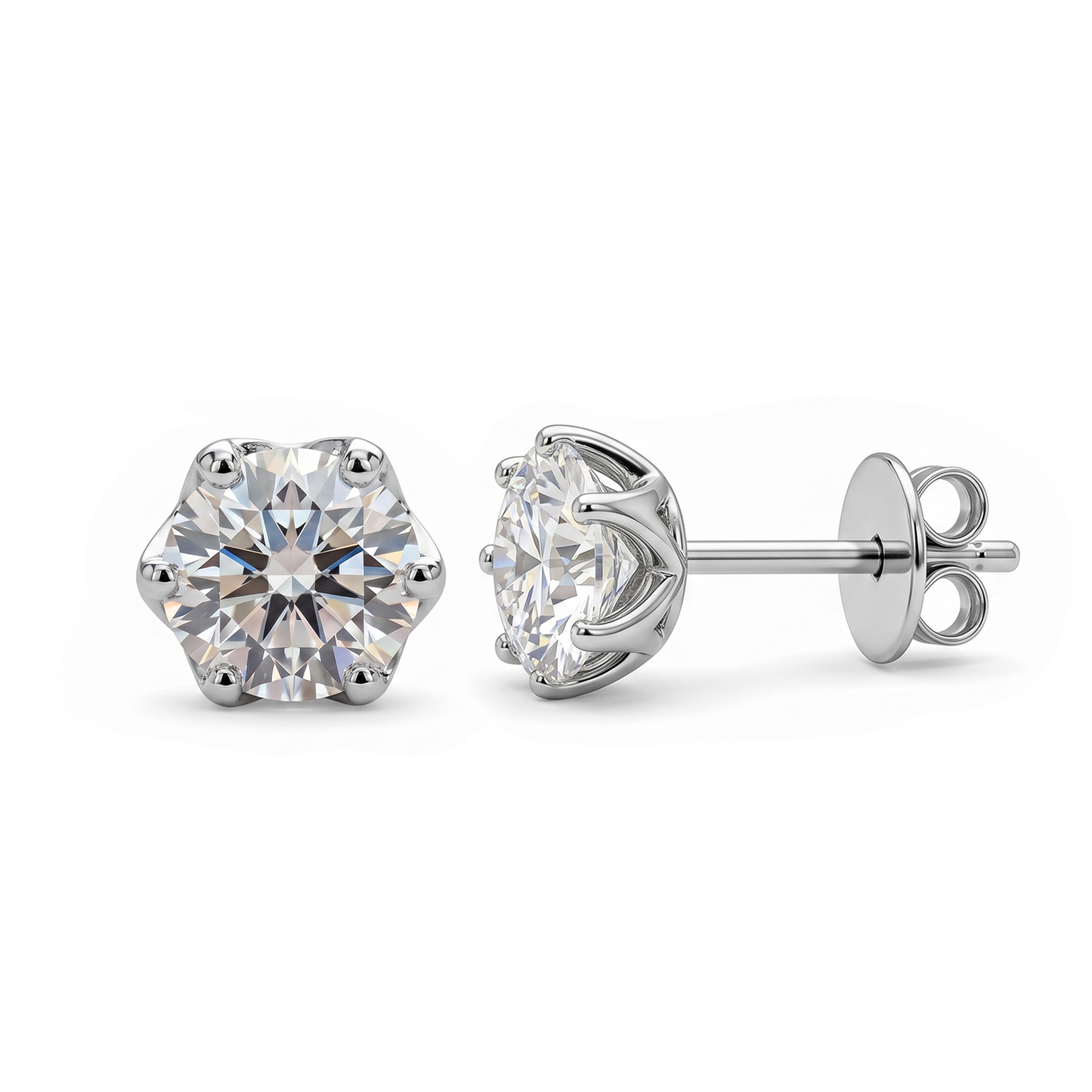 Six-Prong Crown Gallery Stud Earrings