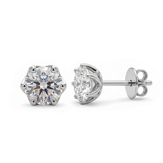 Six-Prong Crown Gallery Stud Earrings