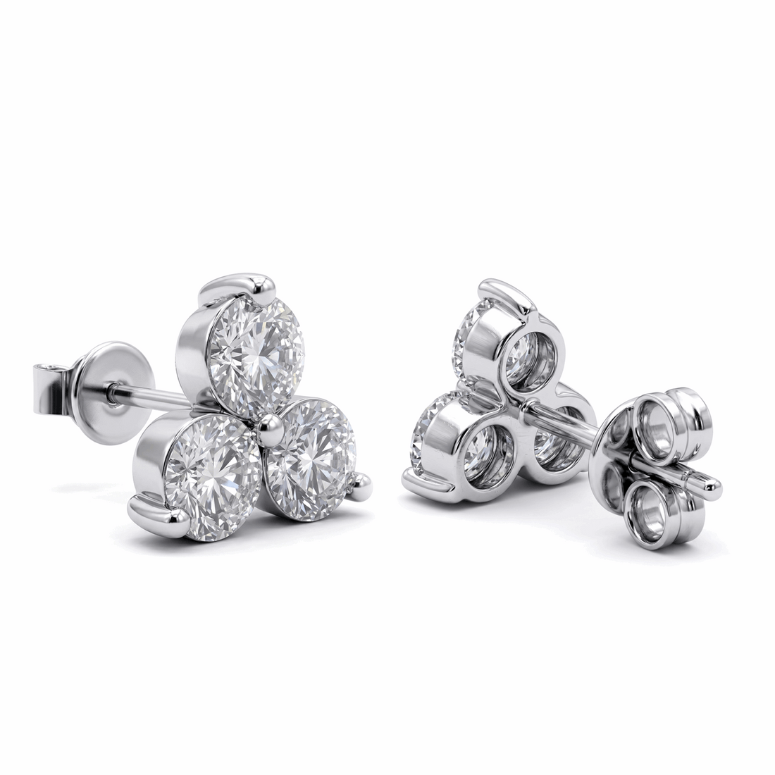 Three stone cluster studs – lab-grown moissanite earrings UK – Mara & Co UK