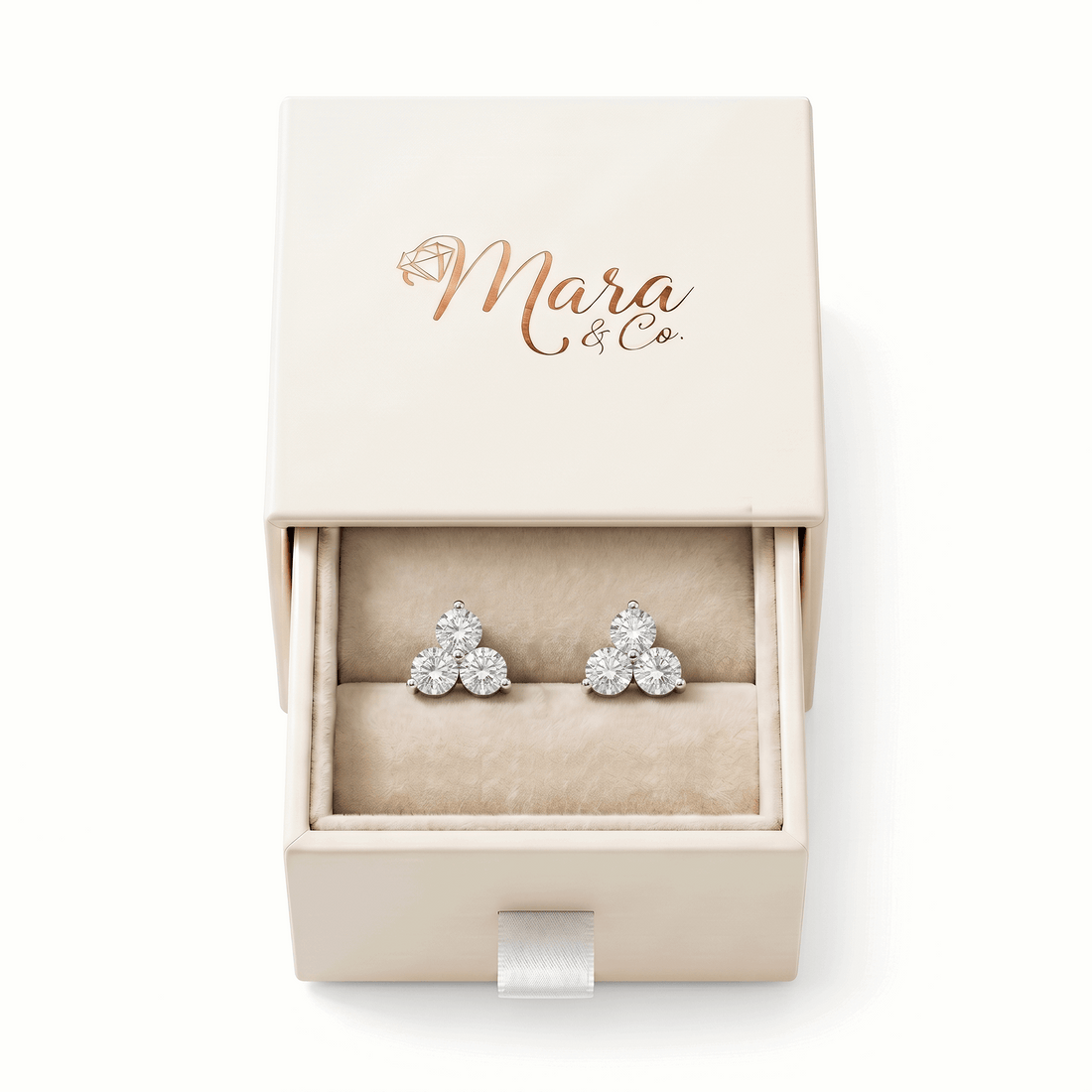 Three stone cluster stud earrings – moissanite jewellery UK – Mara & Co UK