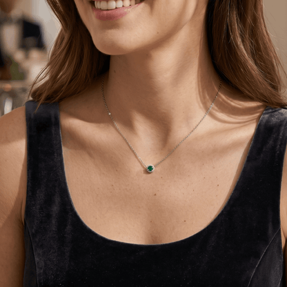 Emerald halo pendant necklace – emerald gemstone sterling silver necklace – Mara & Co UK