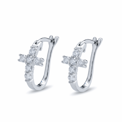 Moissanite Cross Huggie Earrings – 1.68ct DEF, Sterling Silver