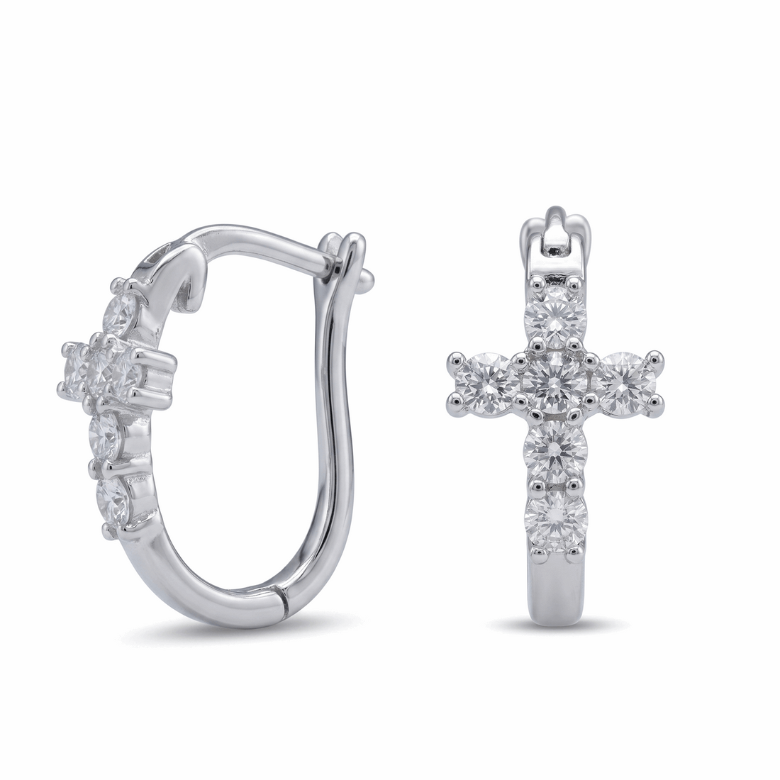 Moissanite Cross Huggie Earrings – 1.68ct DEF, Sterling Silver