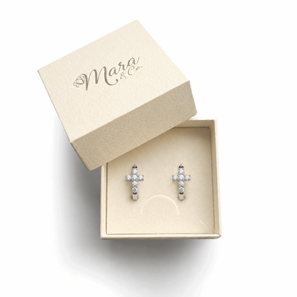 Moissanite Cross Huggie Earrings – 1.68ct DEF, Sterling Silver