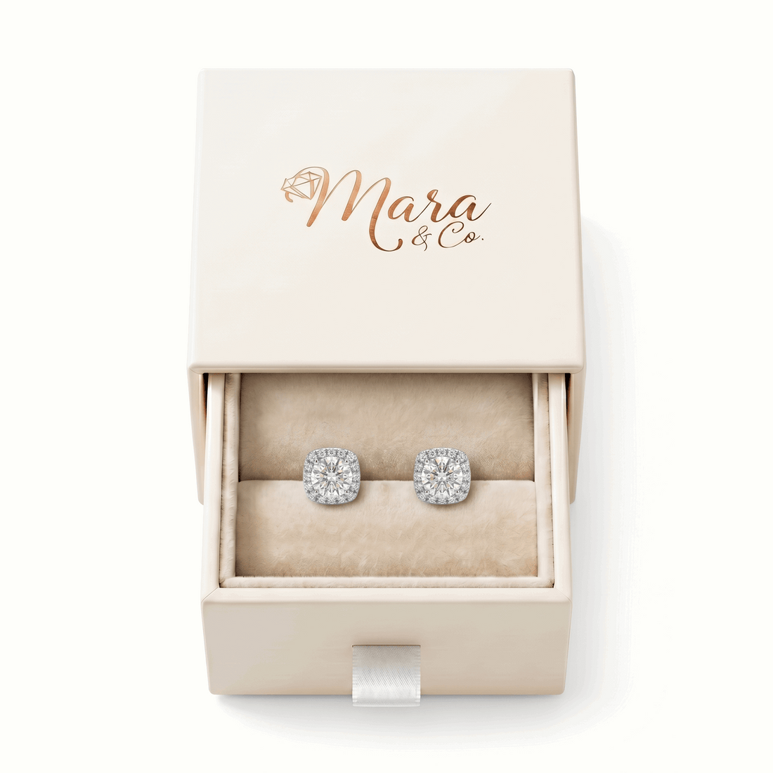 Moissanite Cushion Halo Stud Earrings – 2.0ct DEF, Sterling Silver
