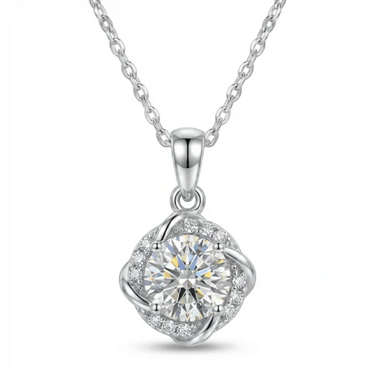 Twisted Halo Moissanite Necklace – 1.0ct