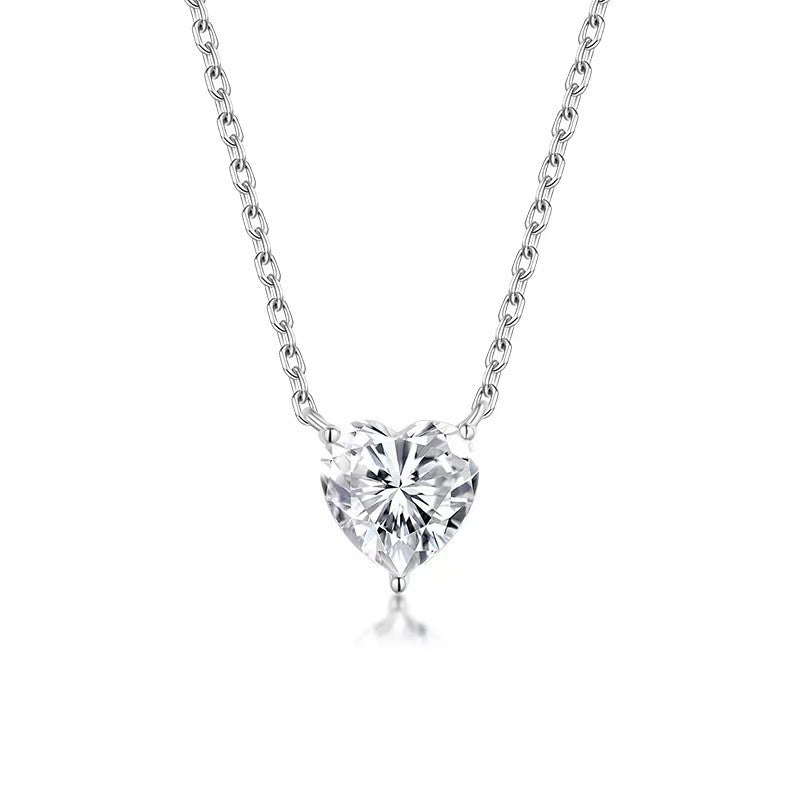 2.0ct Heart Moissanite Necklace – DEF, White Gold Plated 925 Silver