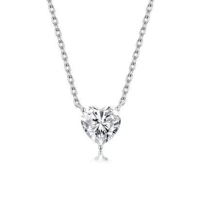2.0ct Heart Moissanite Necklace – DEF, White Gold Plated 925 Silver