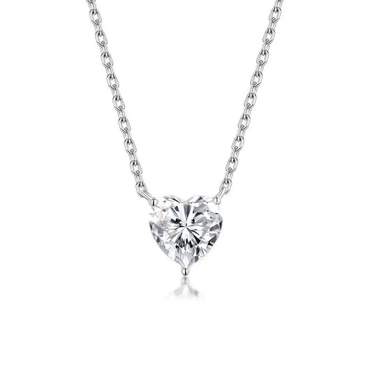 2.0ct Heart Moissanite Necklace – DEF, White Gold Plated 925 Silver