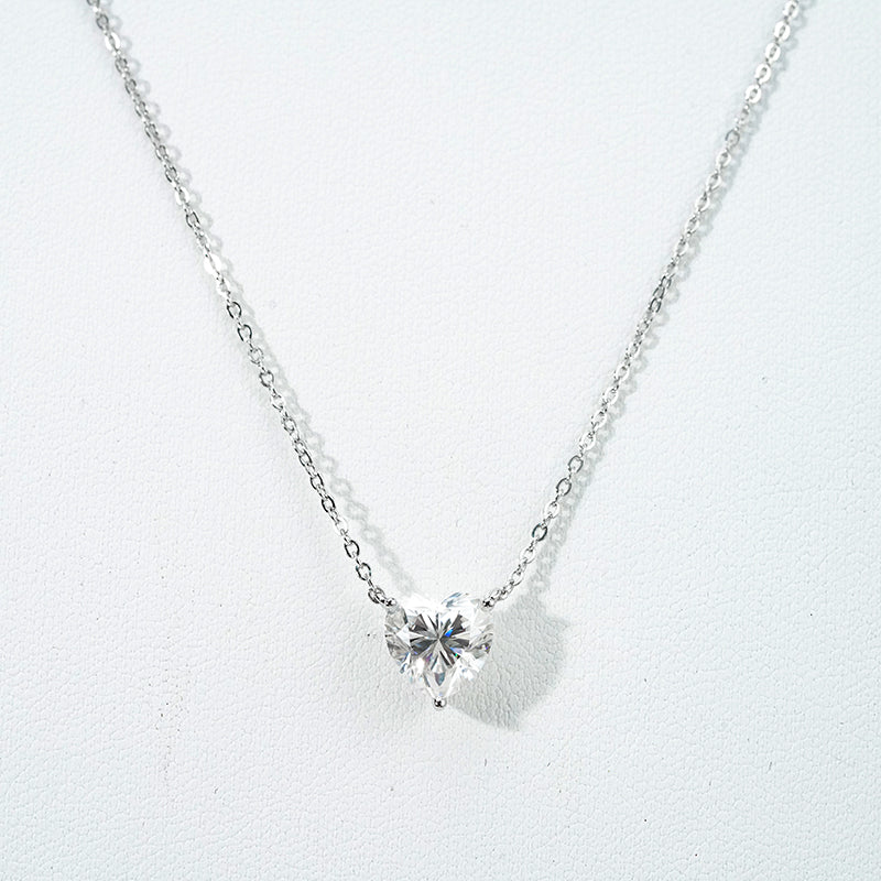2.0ct Heart Moissanite Necklace – DEF, White Gold Plated 925 Silver