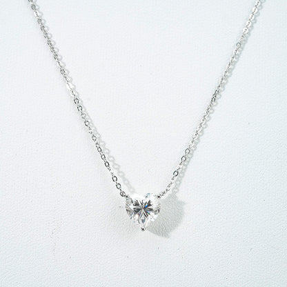 2.0ct Heart Moissanite Necklace – DEF, White Gold Plated 925 Silver